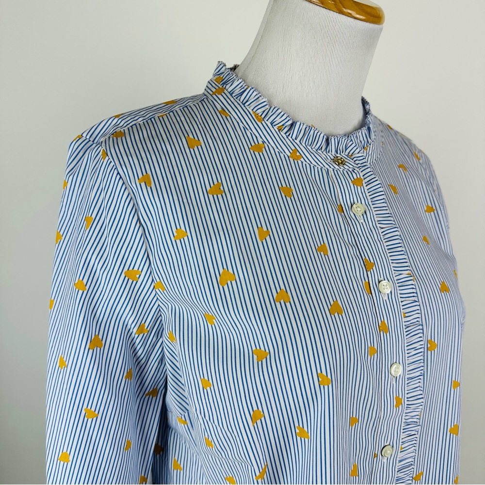 Talbots Ruffle Striped Heart Print Button Down Sh… - image 7